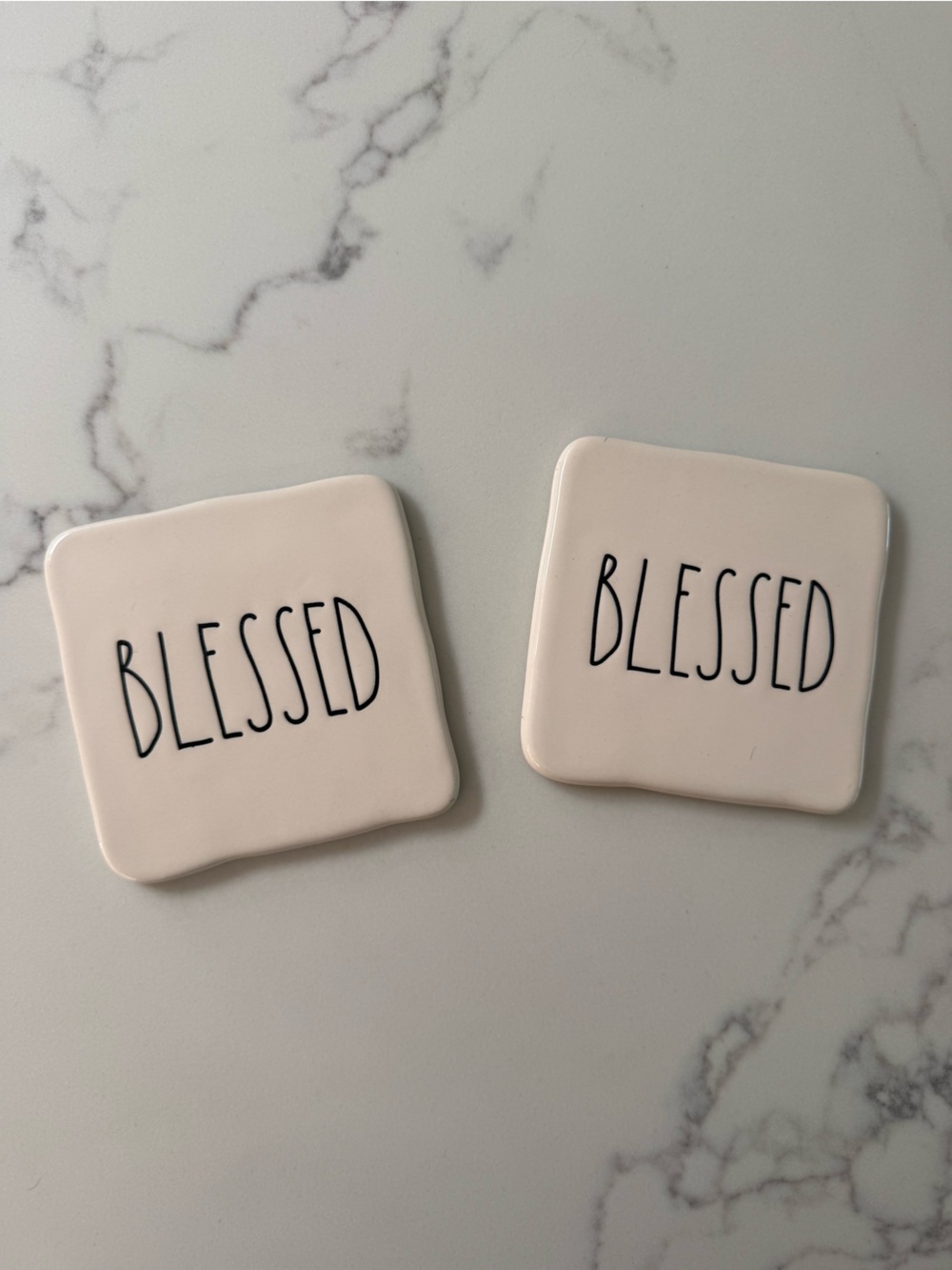 Rae Dunn "Blessed" Ceramic Coaster Set of 2 - Ivory